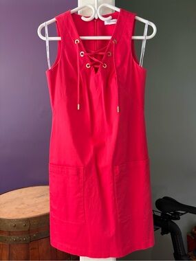 Calvin Klein Hot Pink Lace-Up Shift Dress